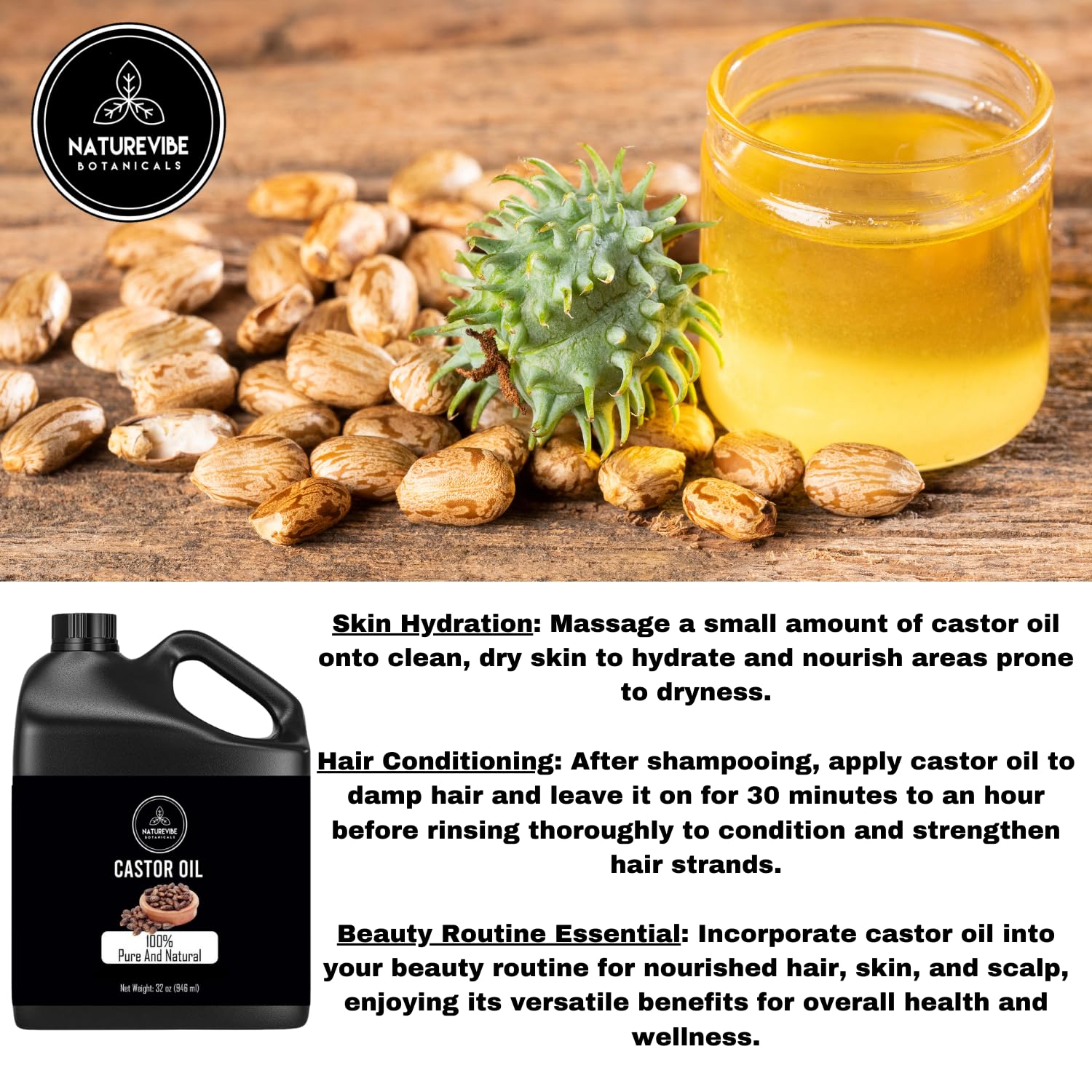 Naturevibe Botanicals Castor Oil 100% Pure Cold - Pressed & Hexane Free Natural - Naturevibe Botanicals Official Product View 6
