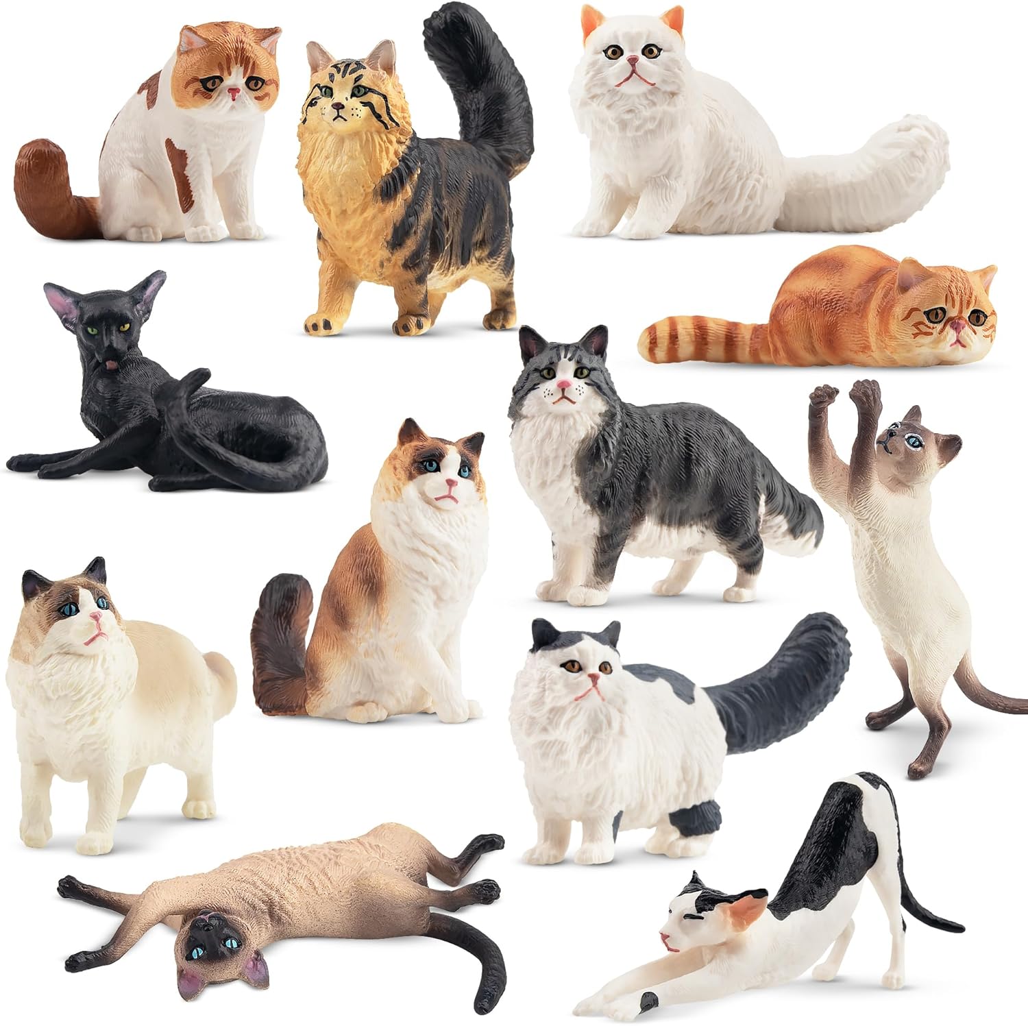Set of 12 realistic plastic dog figurines by EYSCOTA, hand-painted puppy sculptures with detailed emulational features.