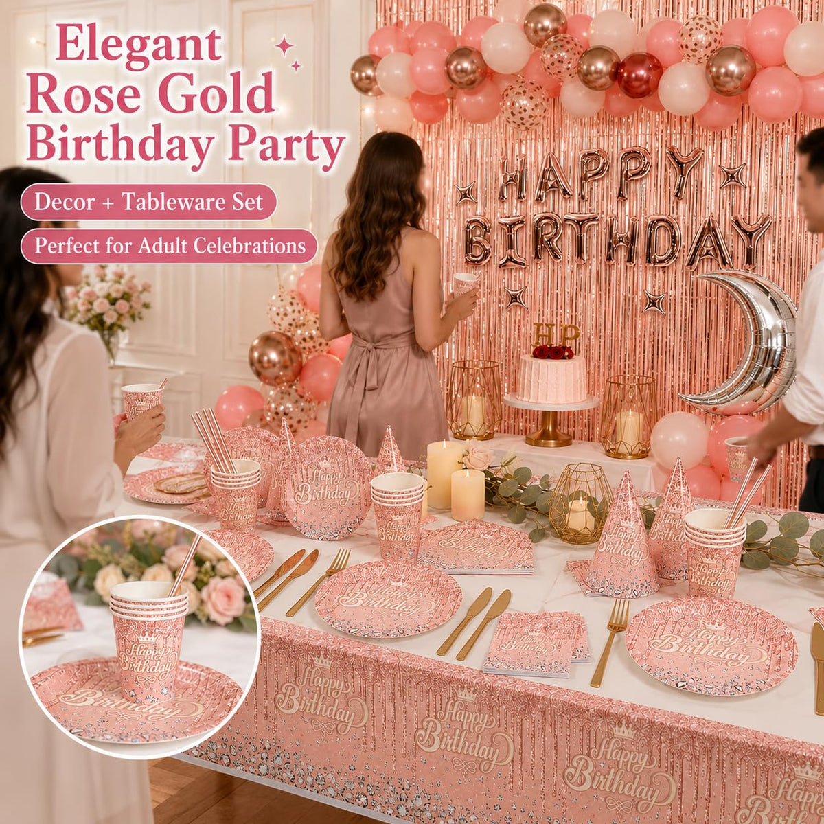 ONICON Metallic Pink Birthday Decorations Women Girls - ONCIDO Official Imagery - 6