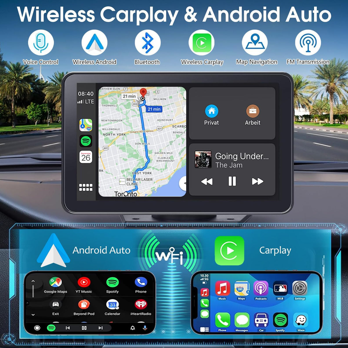 Carplay Screen for Car 7 HD Wireless Portable Car Play - Kiswuren Official Imagery - 3