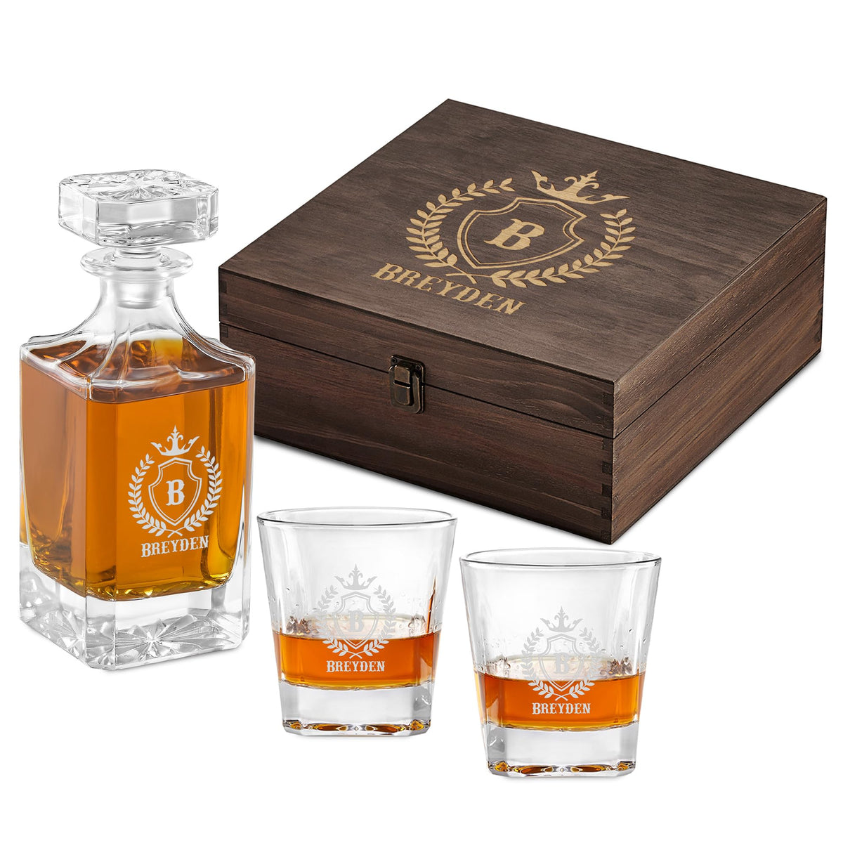Personalized Square Whiskey Decanter Set 750ml Engraved - ENGRAVE MY MEMORIES Official Imagery - 2