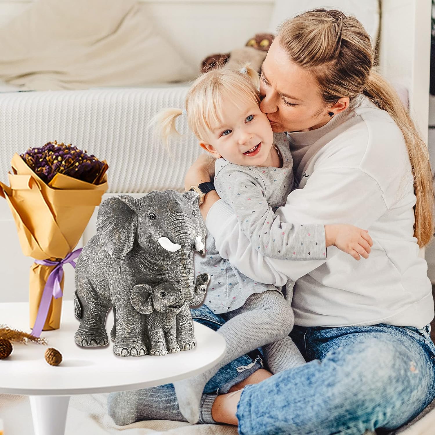 Ylncicn elephant statue decor, a charming elephant figurine ideal for mom and women gift, crafted with detailed design.