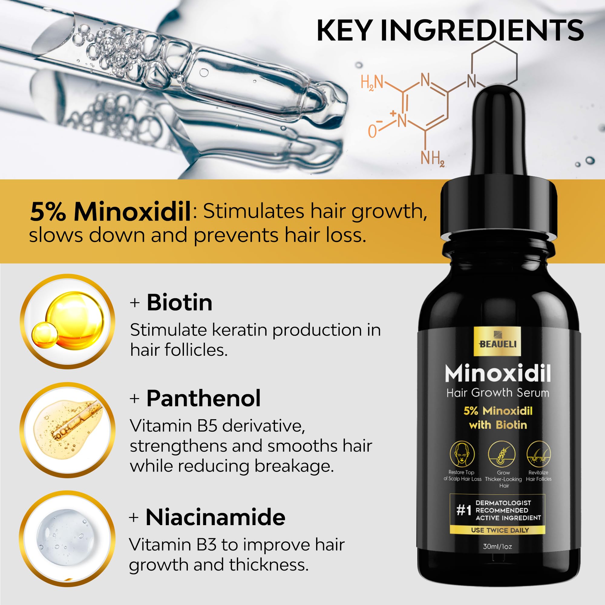 beaueli 5% Minoxidil Hair Growth Serum, Beard Growth Oil - beaueli Official Product View 5