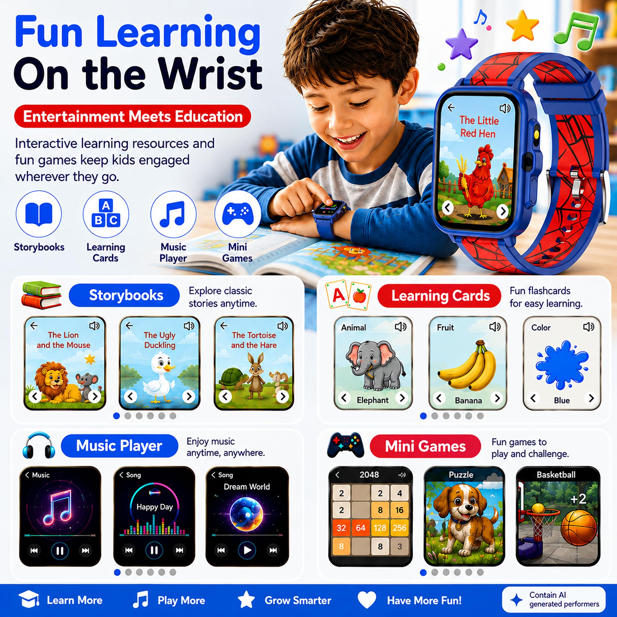 WZWNEER Smart Watch for Kids Boys Age 5-12, Ai Functions Games HD Touc - View 6
