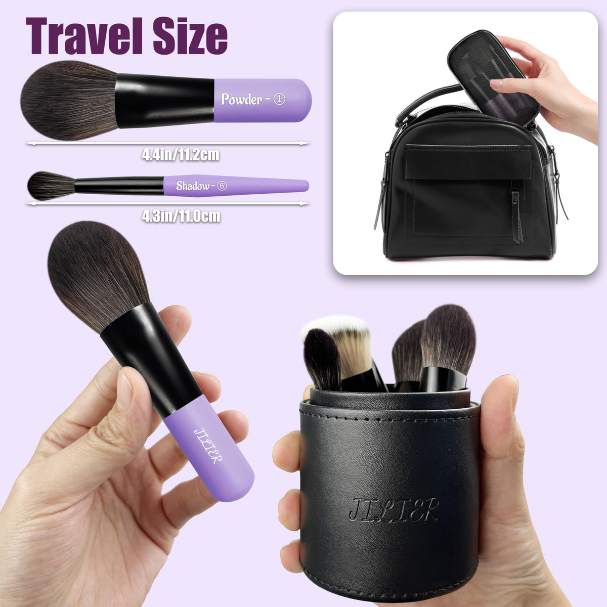 Jilier 14 pcs Mini Makeup Brushes and Pocket Mirror Travel - JILIER Official Imagery - 5