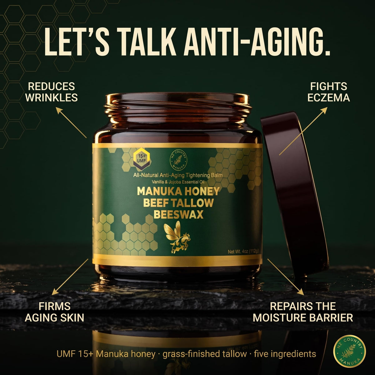 Anti Aging Organic Grass Finish Beef Tallow Honey Balm - NZ Country Manuka Official Imagery - 3