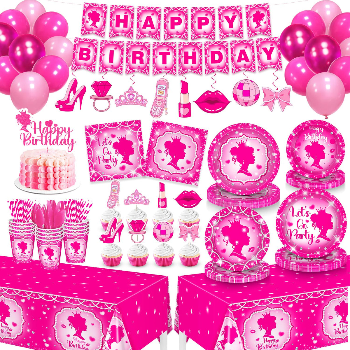 Hand Drawn Hot Pink Birthday Decorations 24 Guests Party - julyshy Official Imagery - 1