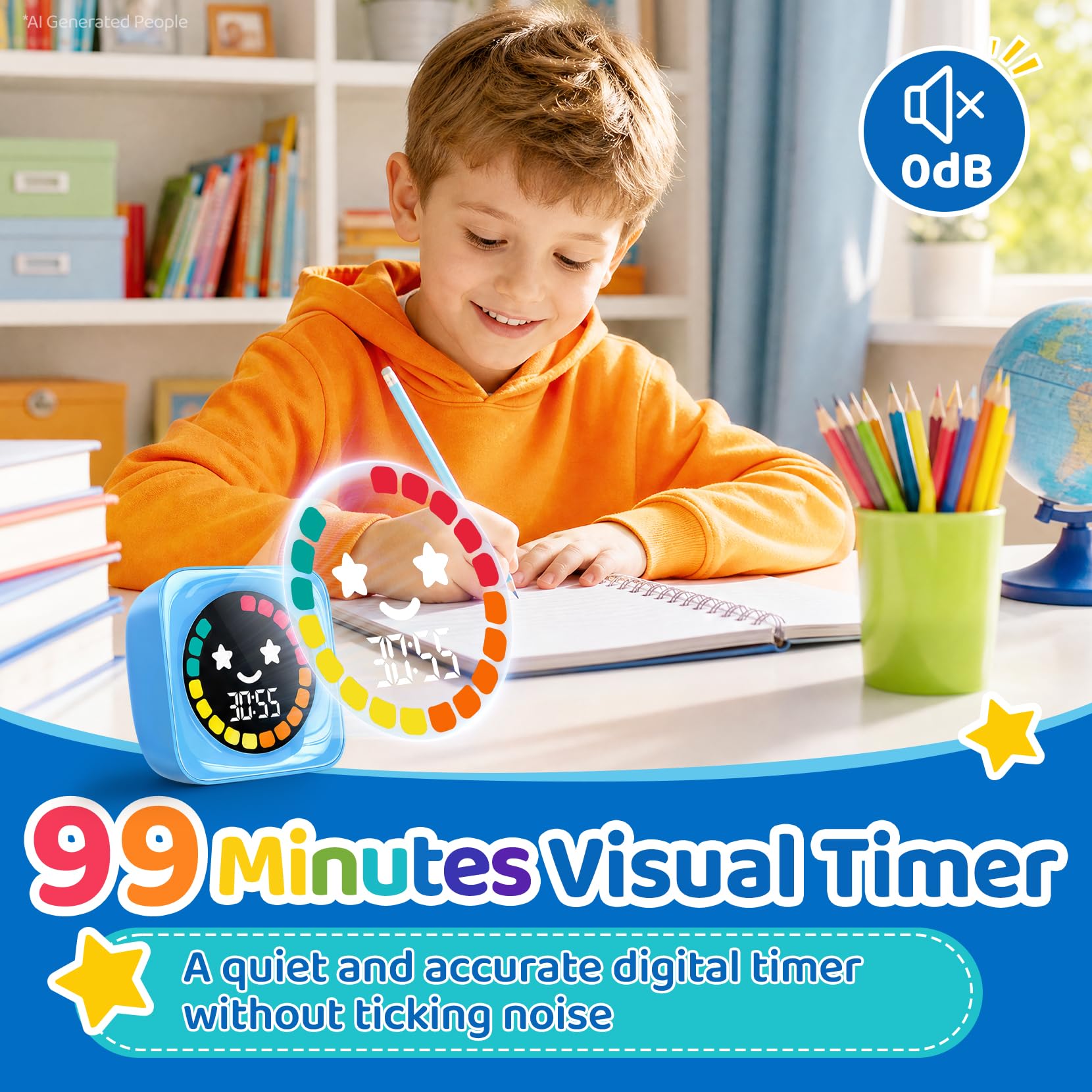 HAUKINIX Visual Timer for Kids ADHD, 99-Mins Digital Countdown/Stopwat - View 3