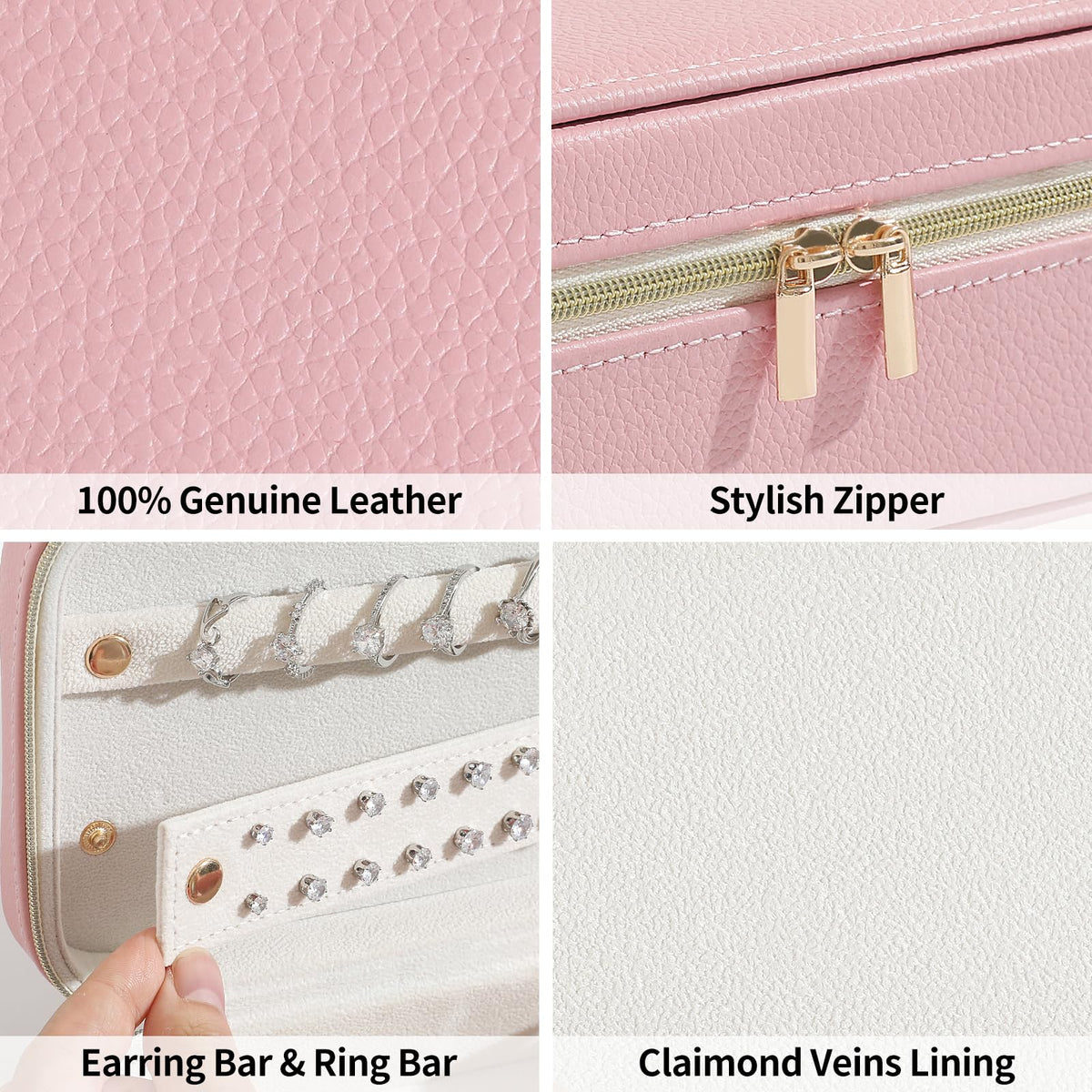 Genuine Leather Travel Jewelry Organizer Case with 6 Zipper - NGVRC Official Imagery - 6