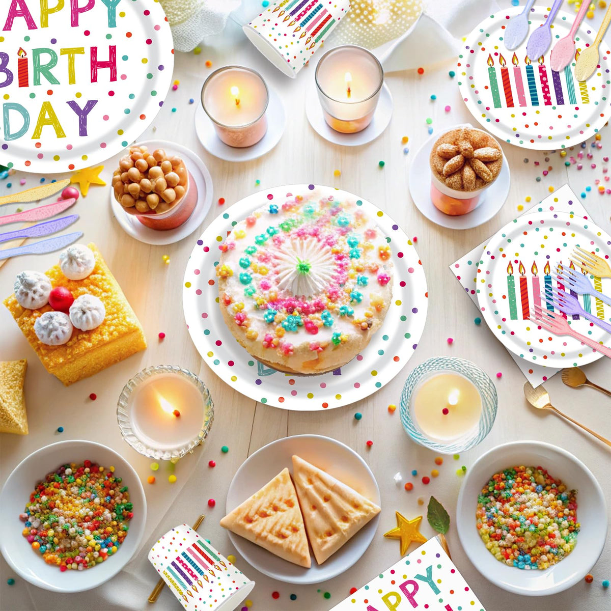 142pcs Happy Birthday Party Supplies Set with Colorful Polka - Kilyparty Official Imagery - 8