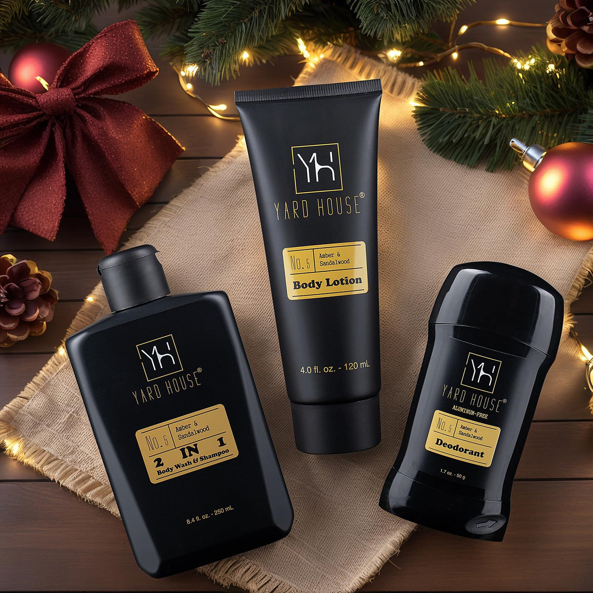 Mens Bath Body Gift Set Sandalwood Amber 4 Pcs Grooming Kit - Yard House Official Imagery - 4