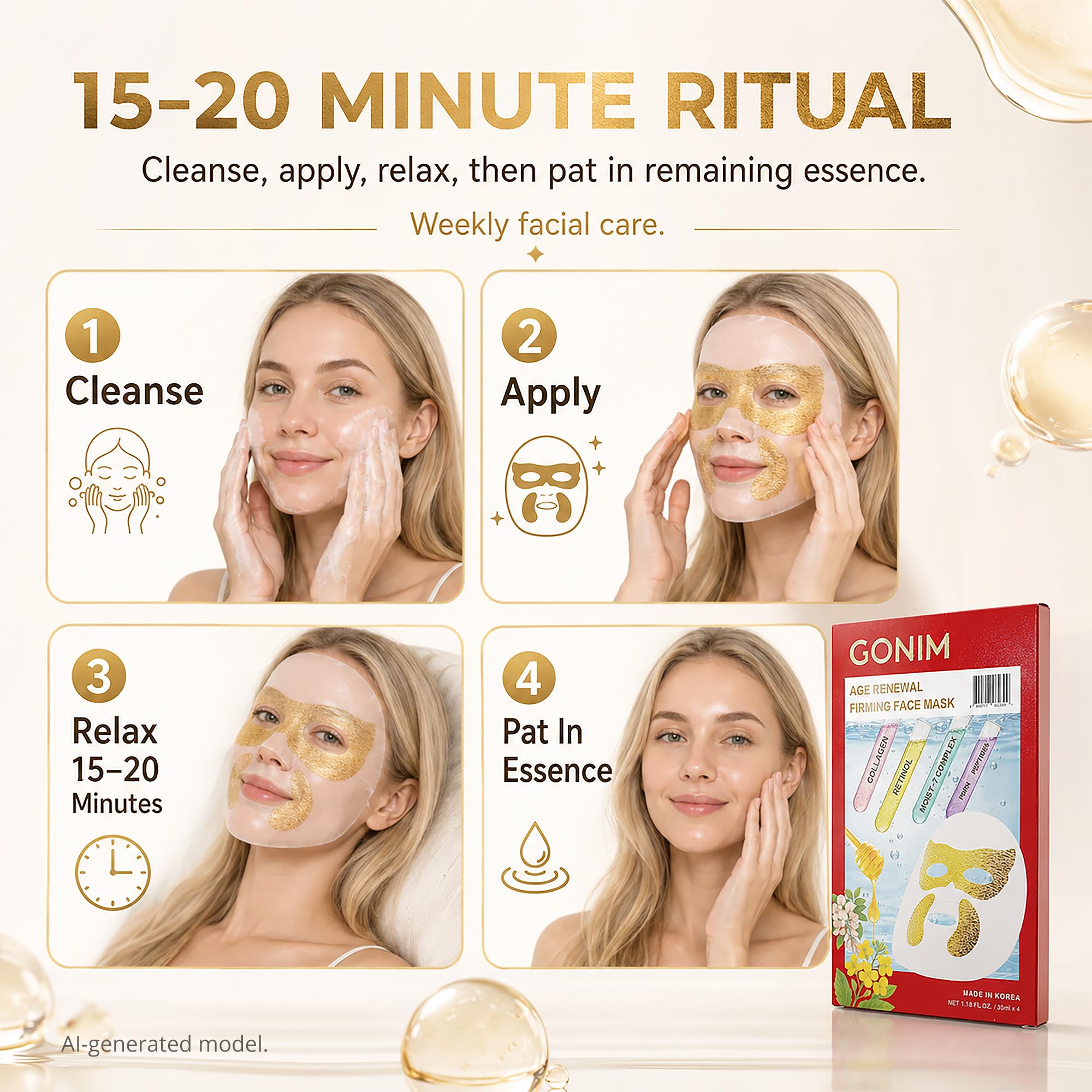 Korean Collagen Face Mask with Integrated Eye Patches, Anti Aging - GONIM