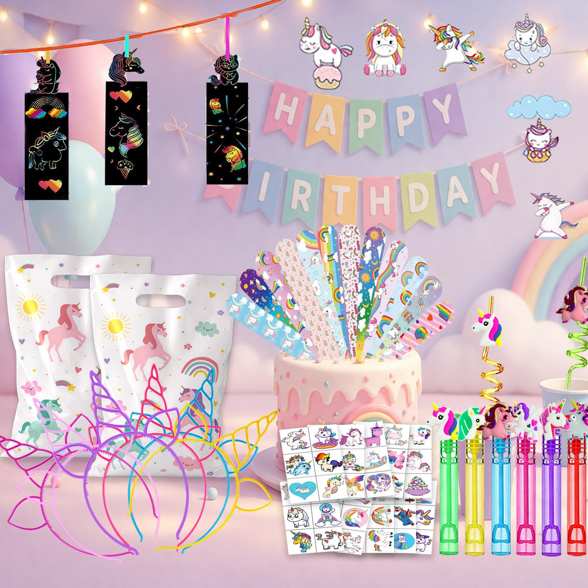 256PCS Unicorn Party Favors Set with Gift Bags Wands Straws - Fybnqlira Official Imagery - 3