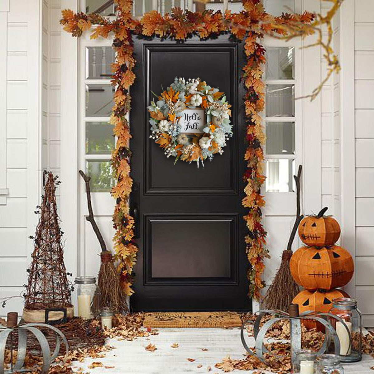 20 Harvest Fall Wreath for Front Door Pumpkins Berries - CIR OASES Official Imagery - 3