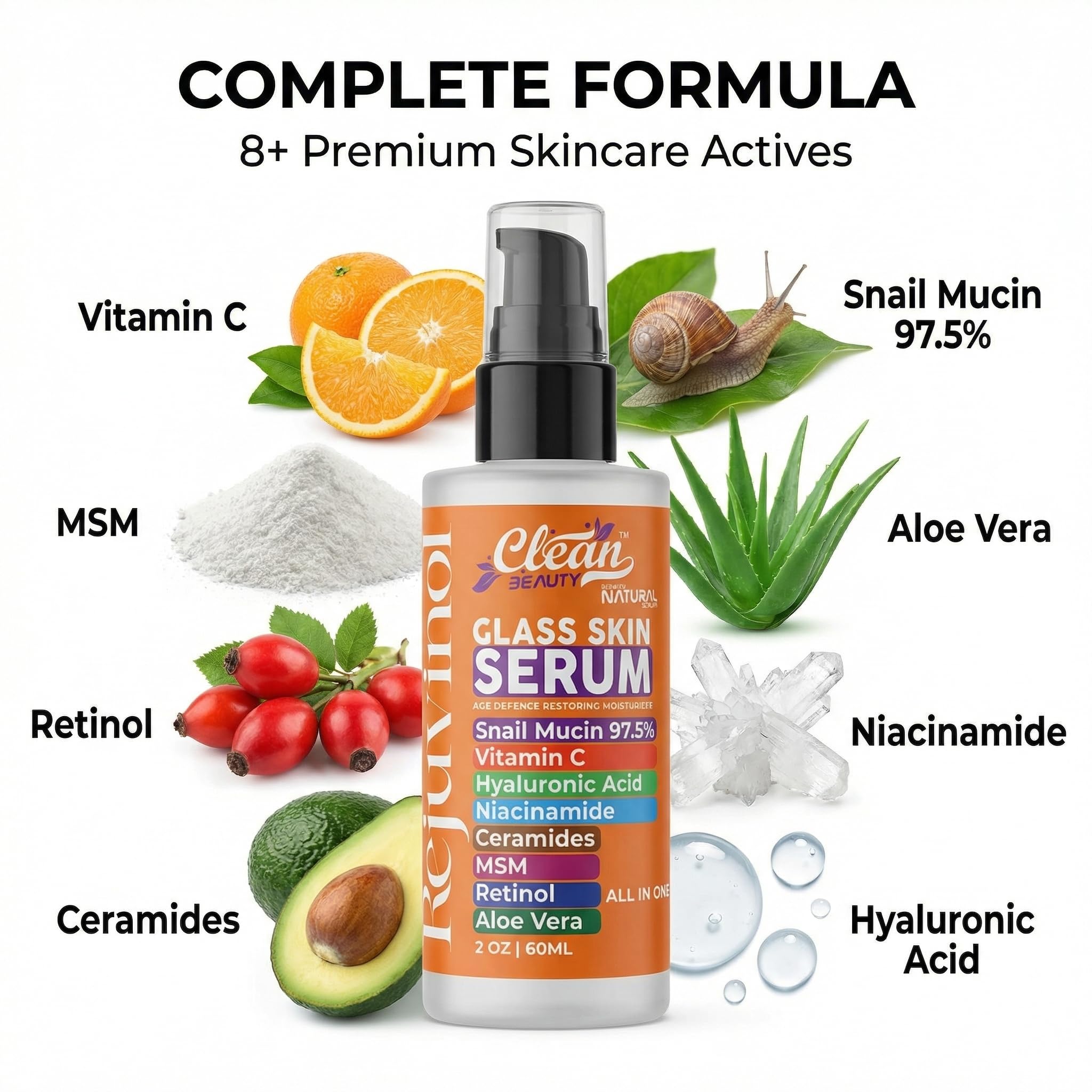 Clean Beauty Snail Mucin Serum Vitamin C Face Serum Anti Aging with Hyaluronic - Clean Beauty Official Product View 5