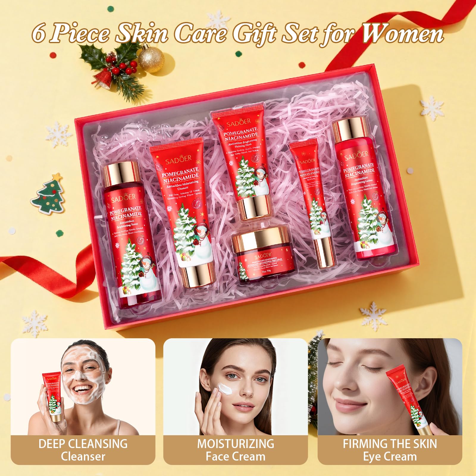 Gifts for Women 6 Pcs Skin Care Set Pomegranate Moisturize - ZKONLY