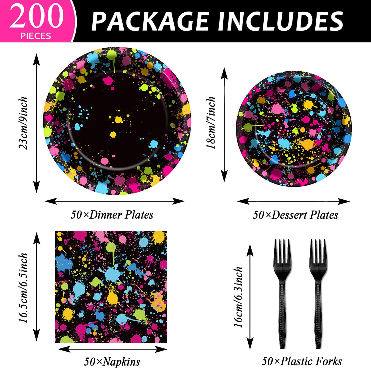 50 Guests Neon Party Supplies Glow Party Plates Napkins - party greeting Official Imagery - 3