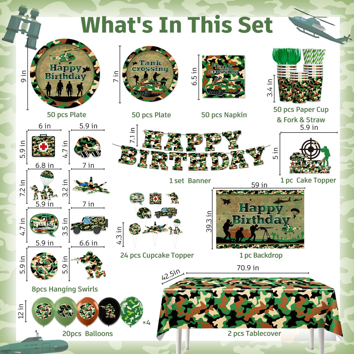 198Pcs Yingoto Army Birthday Party Decorations Tableware Set - Yingoto Official Imagery - 4