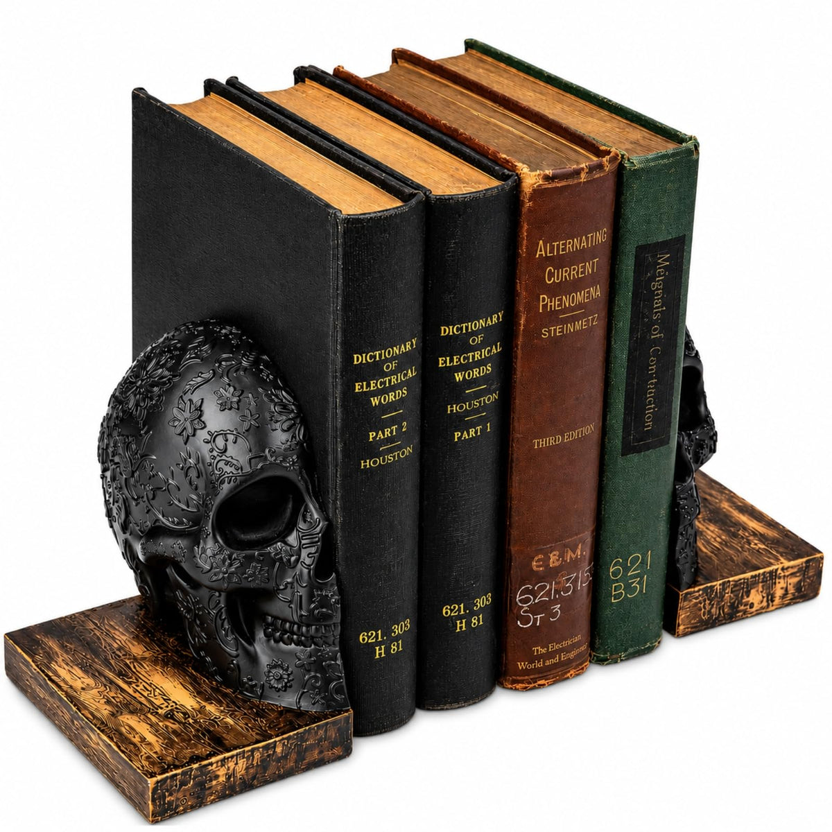Skull Bookends Heavy Duty Gothic Skeleton Book Holder Set - GUTE Official Imagery - 1