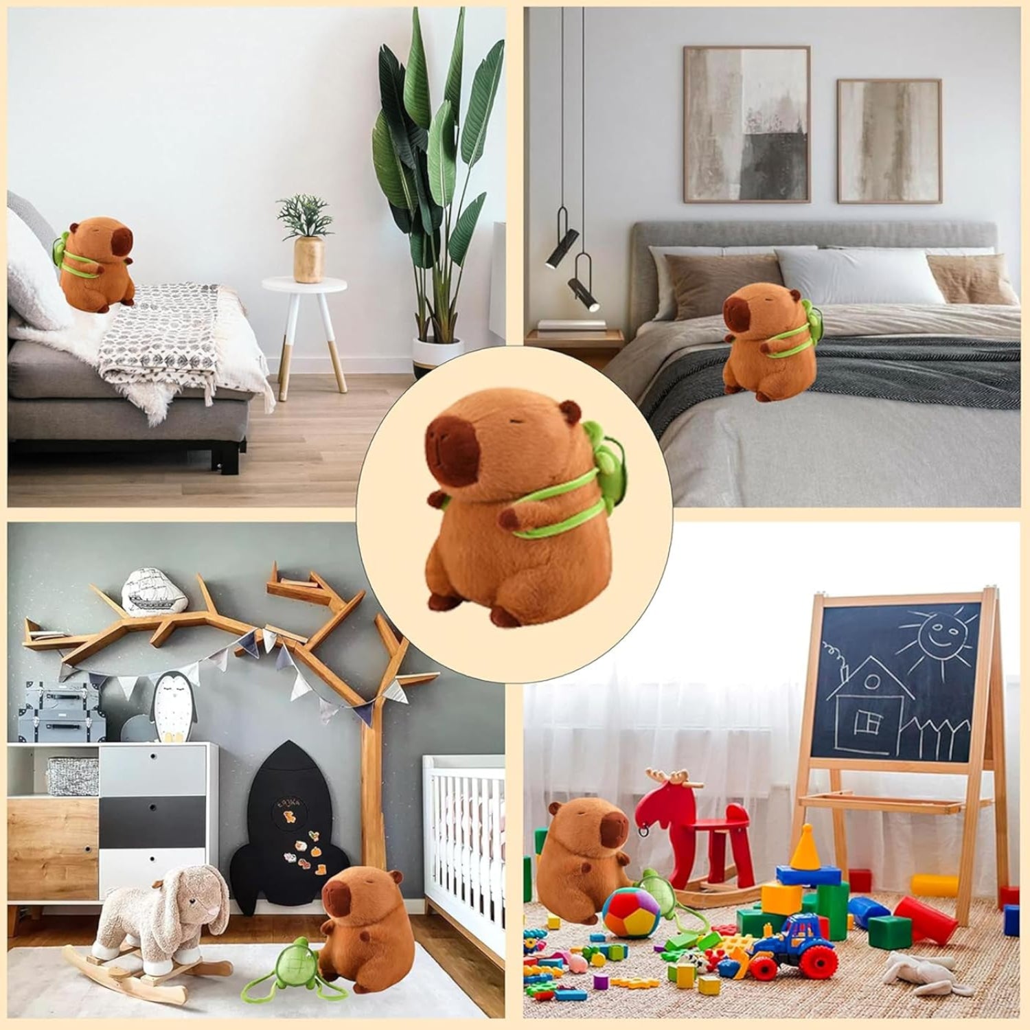 Cute 9.8-inch Kaizenjoy capybara plush toy with a turtle backpack, soft and adorable animal plush for kids.
