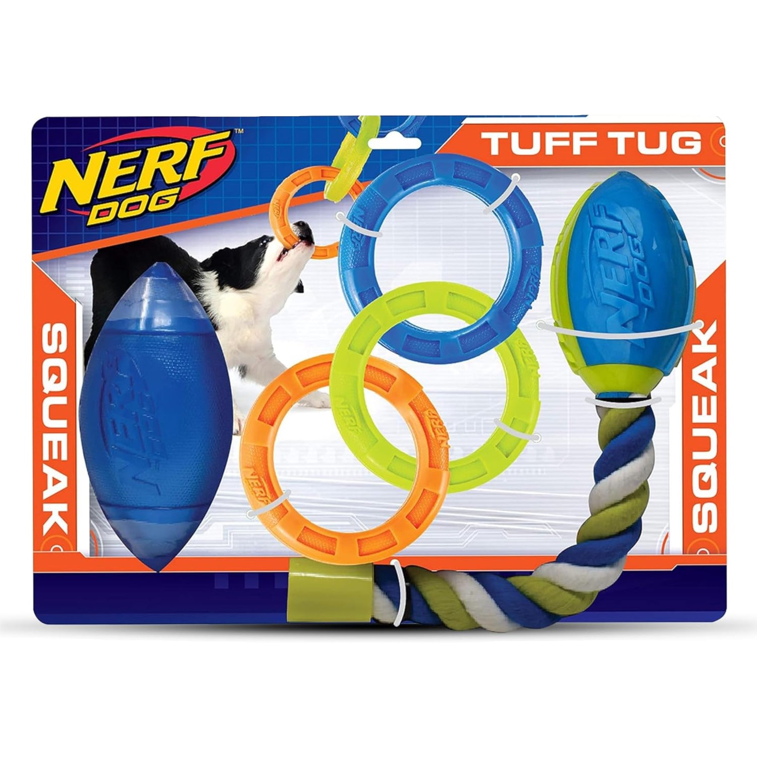 Nerf Dog Toy Gift Set with three outdoor dog toys including a football for tug and fetch play