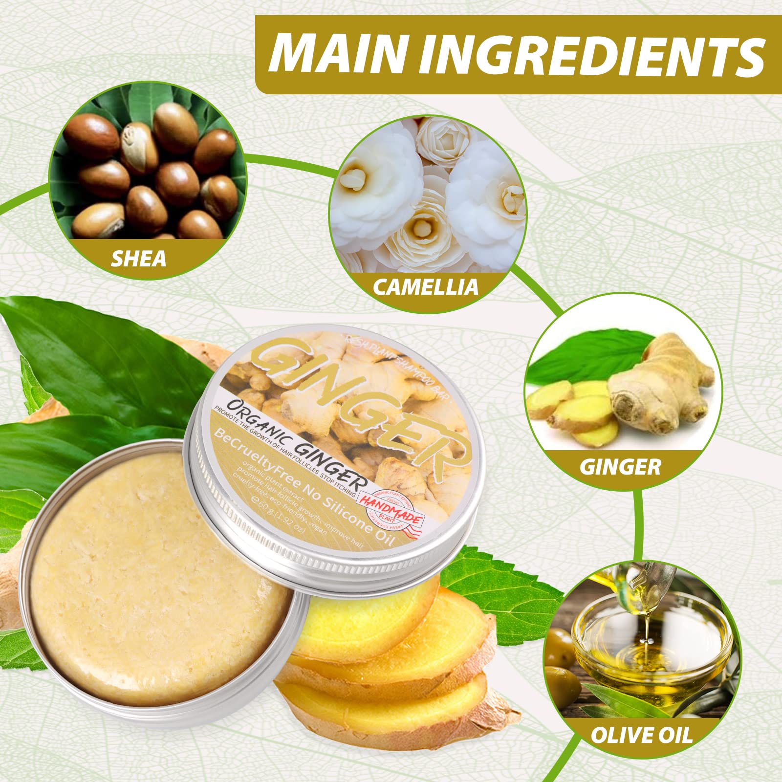 Starhig Ginger Hair Growth Shampoo Bars - Natural Organic Formula for Promoting - Starhig Official Product View 3