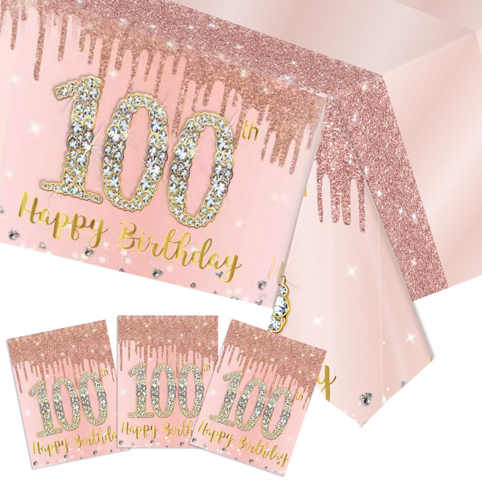 3 Pack 100th Birthday Decorations Rose Gold 100 Years Old - Product Imagery