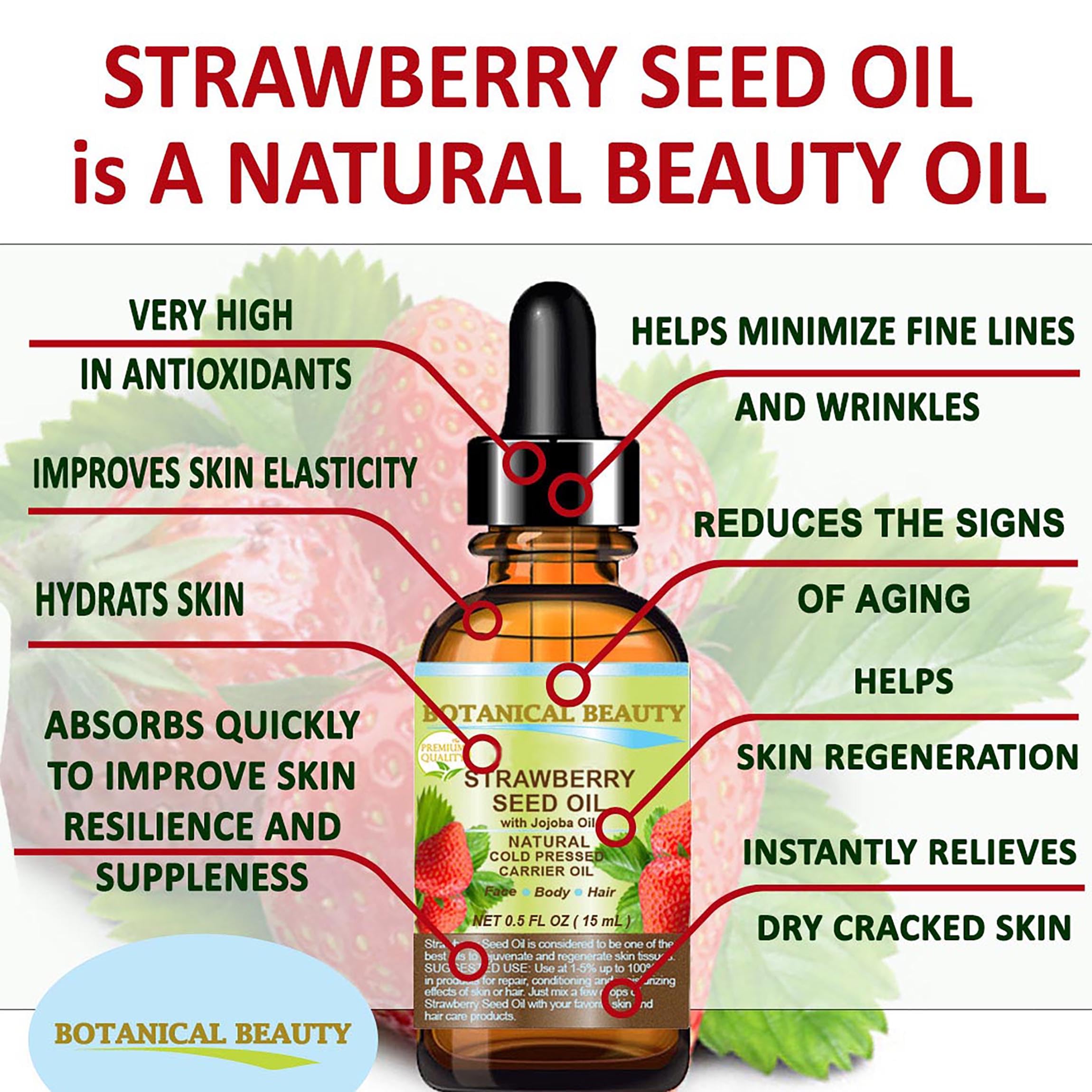Botanical Beauty STRAWBERRY SEED OIL 100% Pure Natural Moisturizer. Cold - Botanical Beauty Official Product View 3