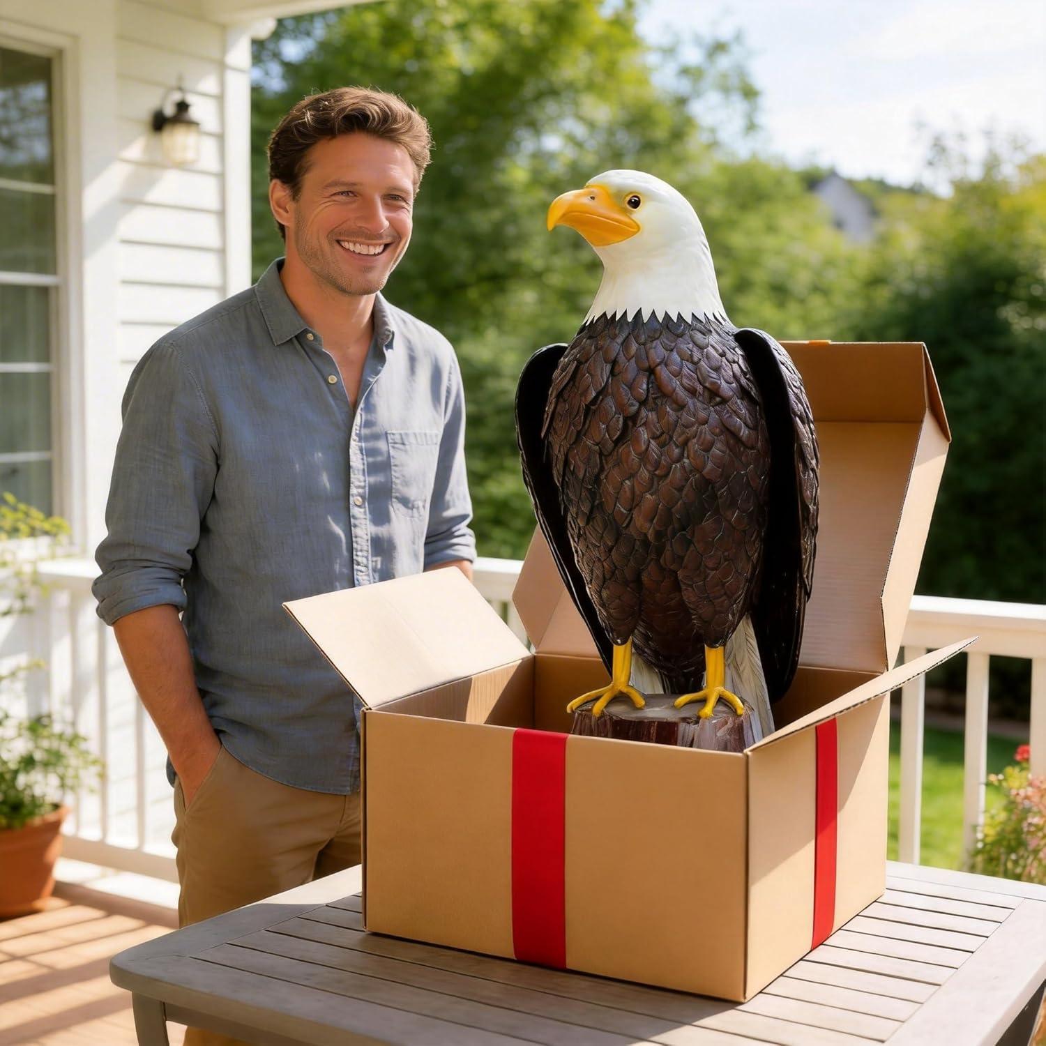 Chisheen Bald Eagle outdoor metal yard art statue for garden, lawn, and patio decor featuring detailed eagle sculpture.