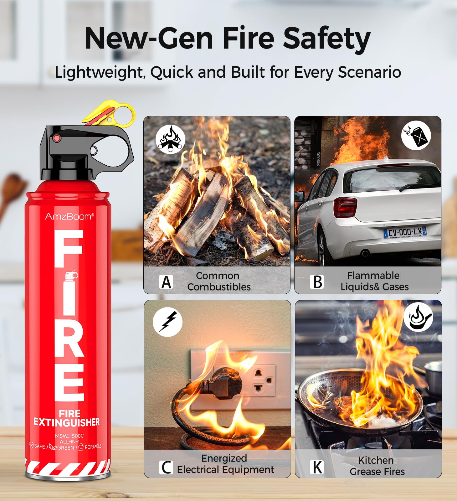 AmzBoom 2-Pack Fire Extinguisher for Home, Kitchen, Car, and Gril by AmzBoom - Angle View 3