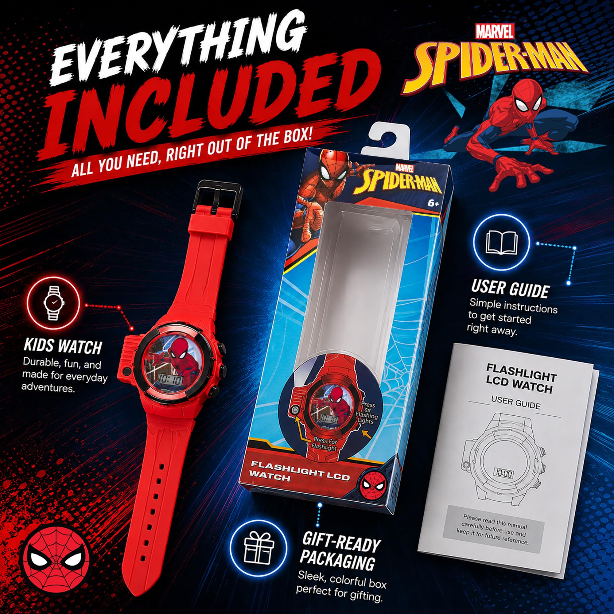 Accutime Marvel Spider-Man Flashlight Watch for Kids – Light-Up Fun wi - View 7