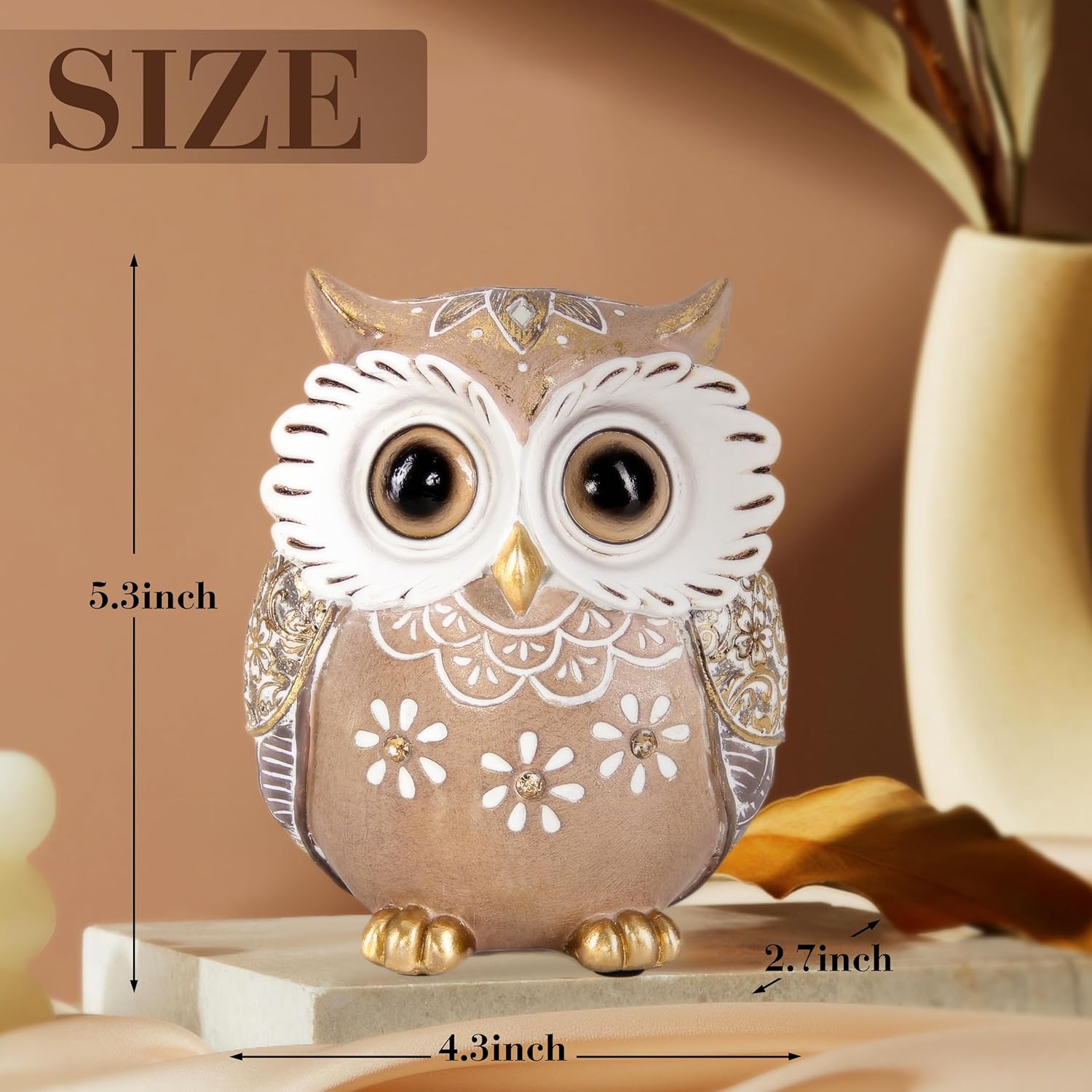 Leekung owl figurine home decor, detailed sculpture for shelf display, adds charming woodland style to interior decor.