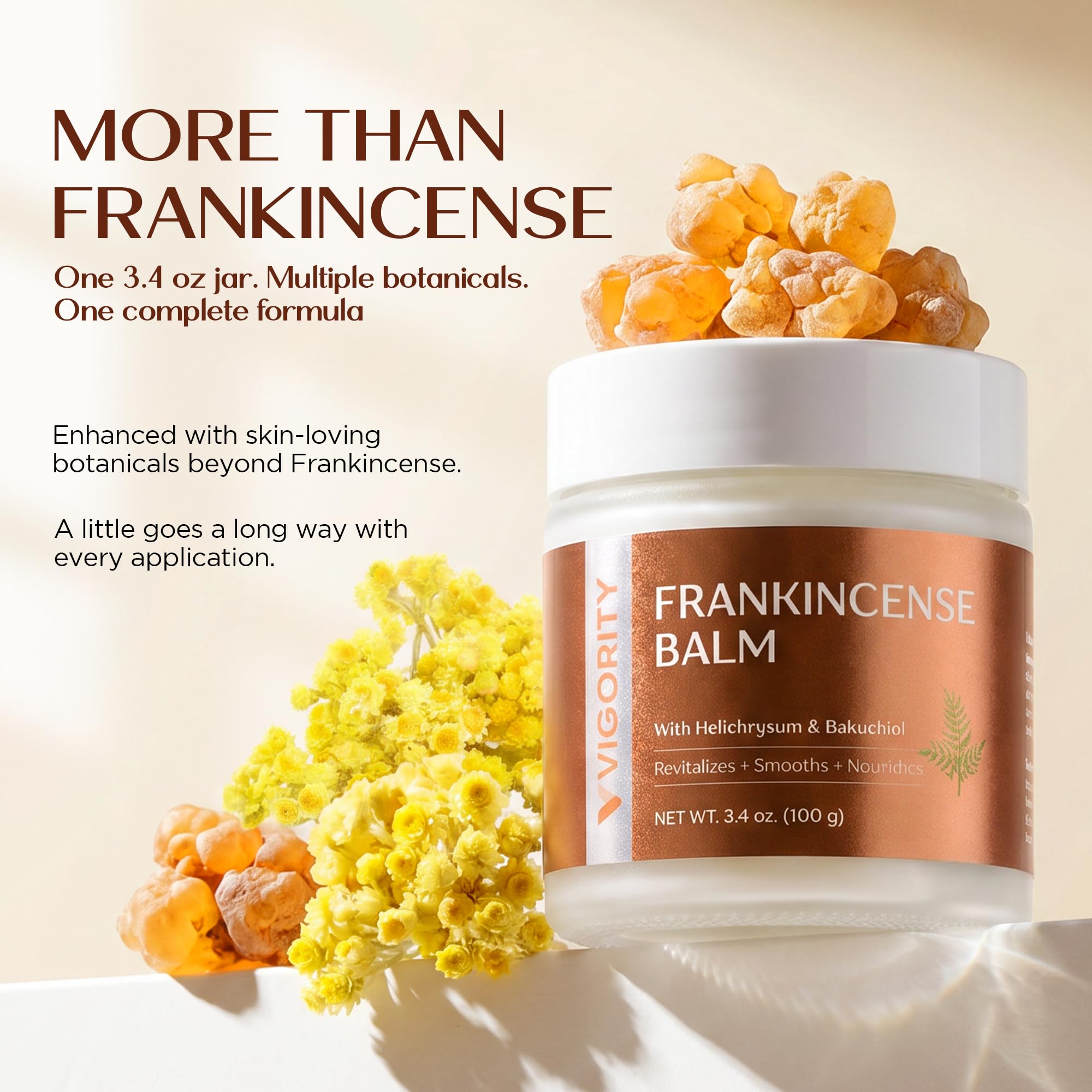 Vigority Frankincense Balm for mature skin in 3.4 oz jar, moisturizing skincare product with frankincense extract.