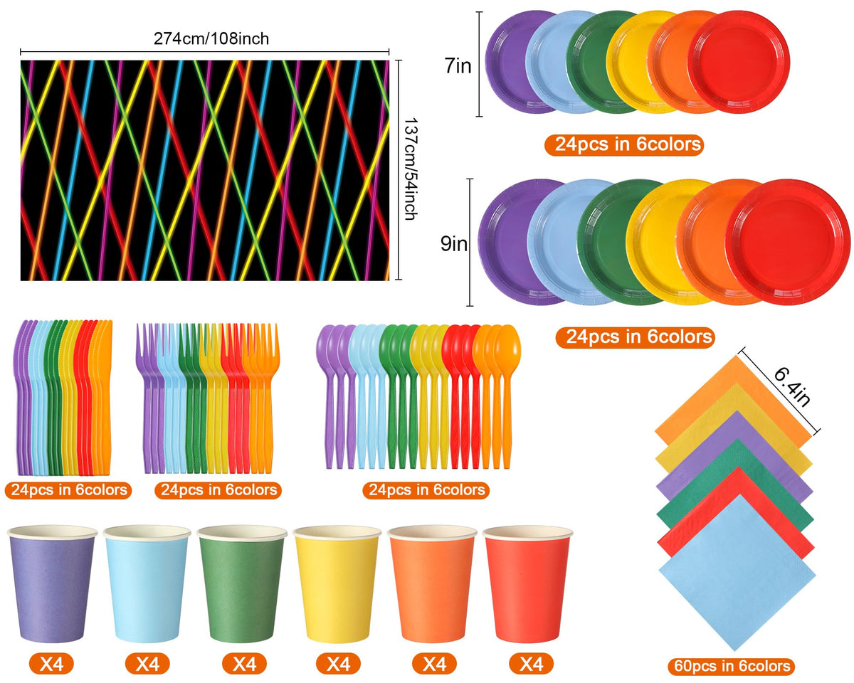 Oudain 206 Pcs Neon Glow Birthday Party Decorations Serve 24 - Oudain Official Imagery - 4