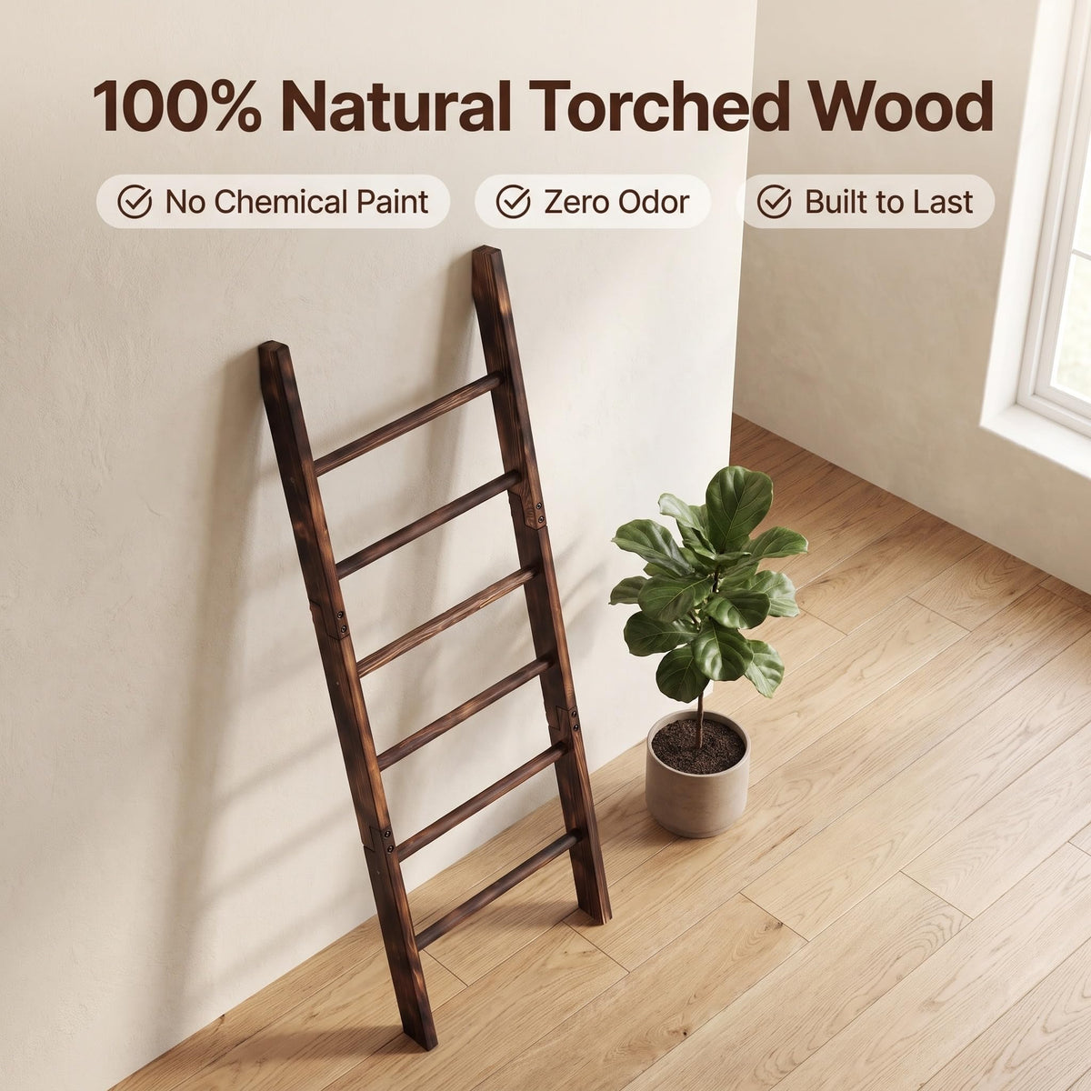 Carbonized Farmhouse Blanket Ladder 6 Tier Rustic Wooden - ZSYWODFO Official Imagery - 7