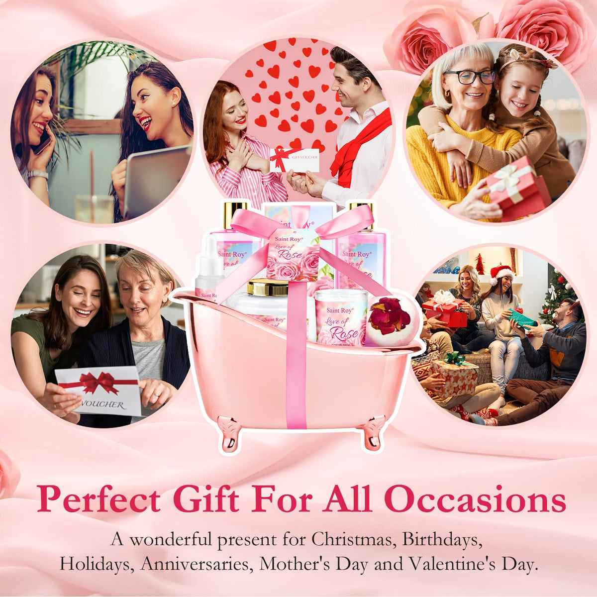 Spa Gifts for Women Rose Spa Gifts Bath and Body Gift Basket - Saint Roy Official Imagery - 4