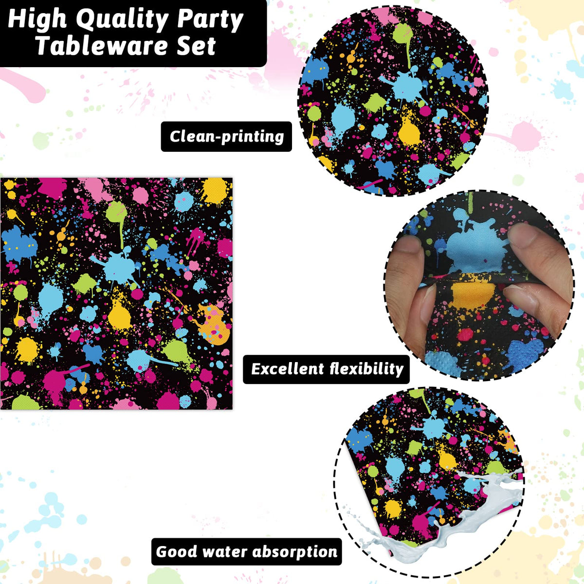 50 Guests Neon Party Supplies Glow Party Plates Napkins - party greeting Official Imagery - 4
