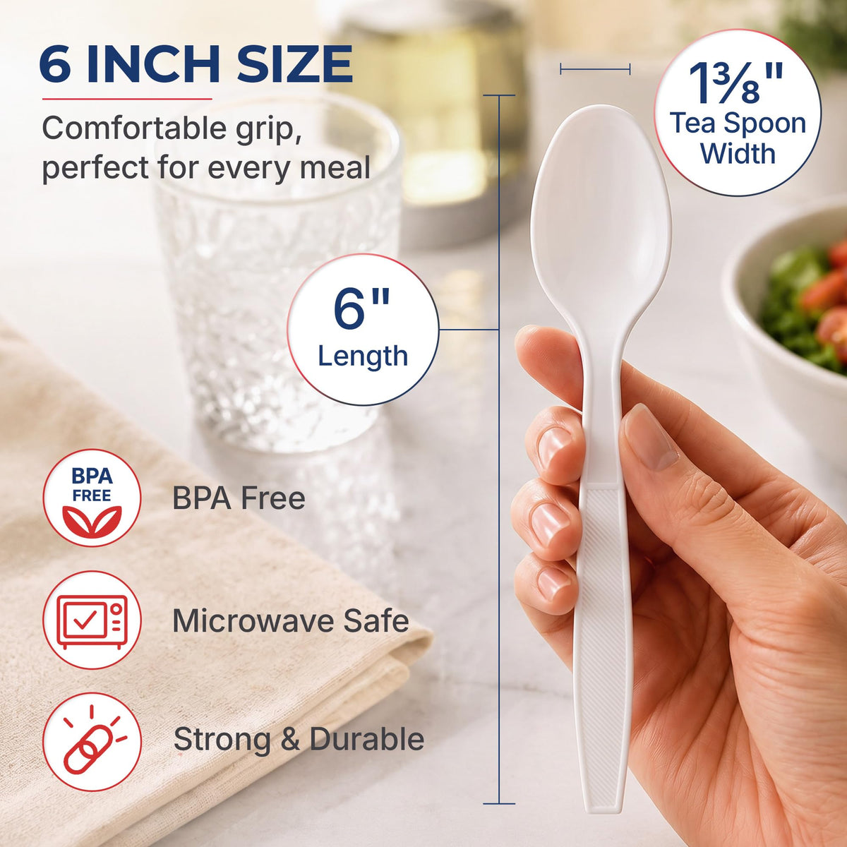 Extra Heavy Duty Plastic Teaspoons Disposable Bulk Utensils - BluShine Official Imagery - 4