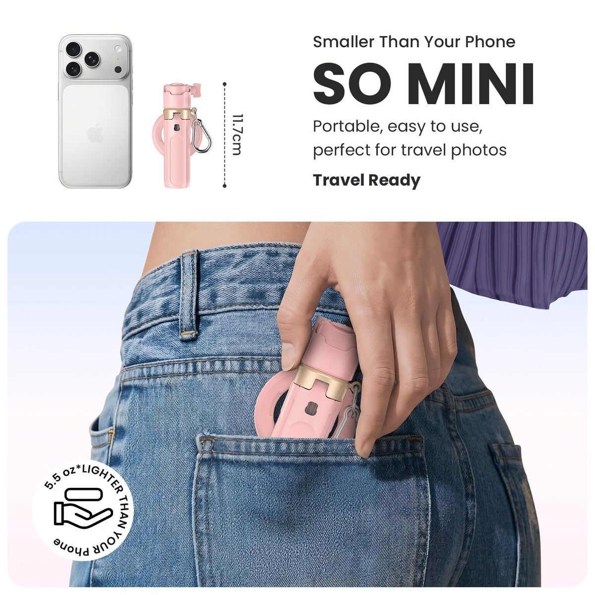 Magnetic Selfie Stick Tripod for iPhone Android MagSafe Pink - Linber Official Imagery - 6