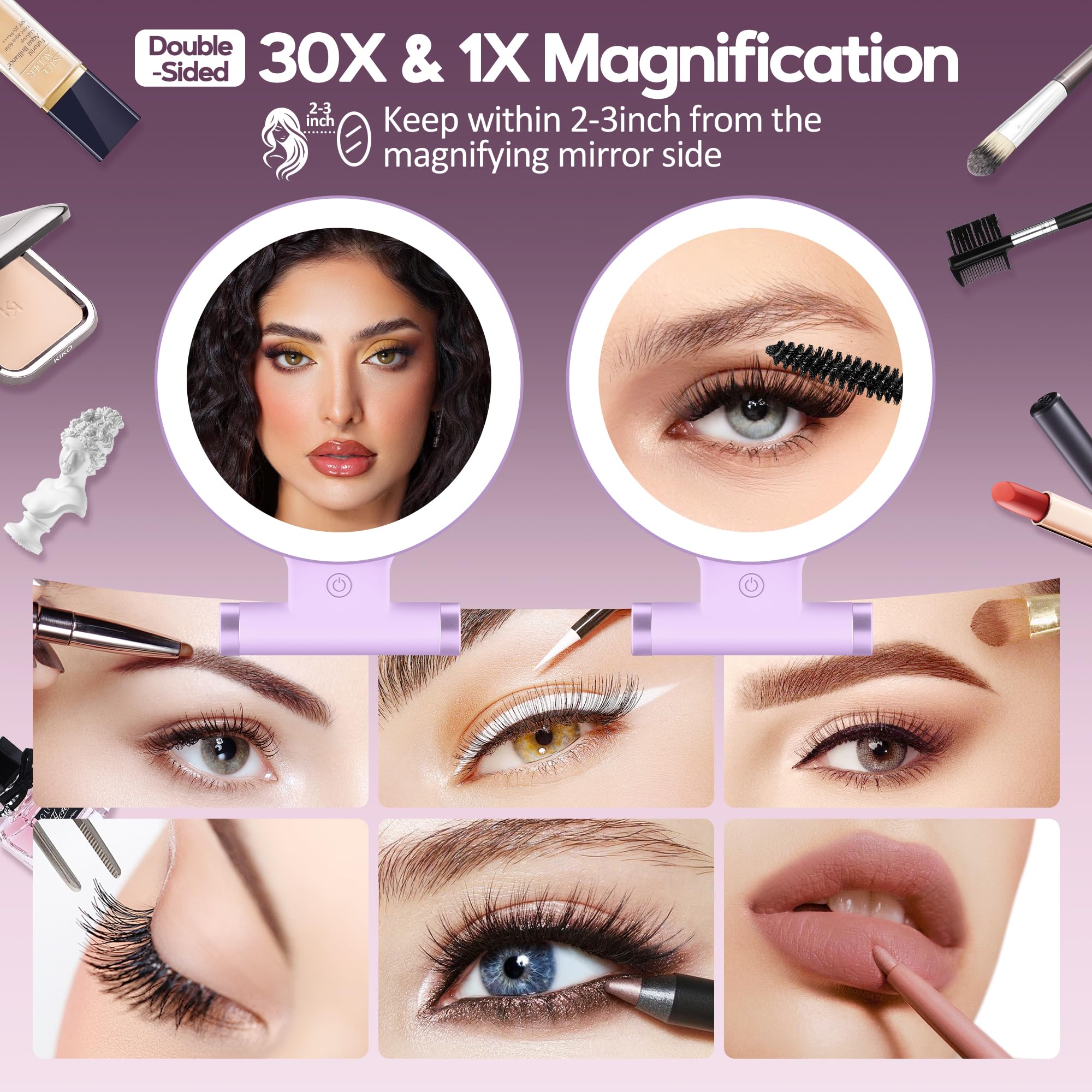 B Beauty Planet Magnifying Mirror with Light 30X, Double-Sided 1X/30X Magnifying - B Beauty Planet Official Product View 4