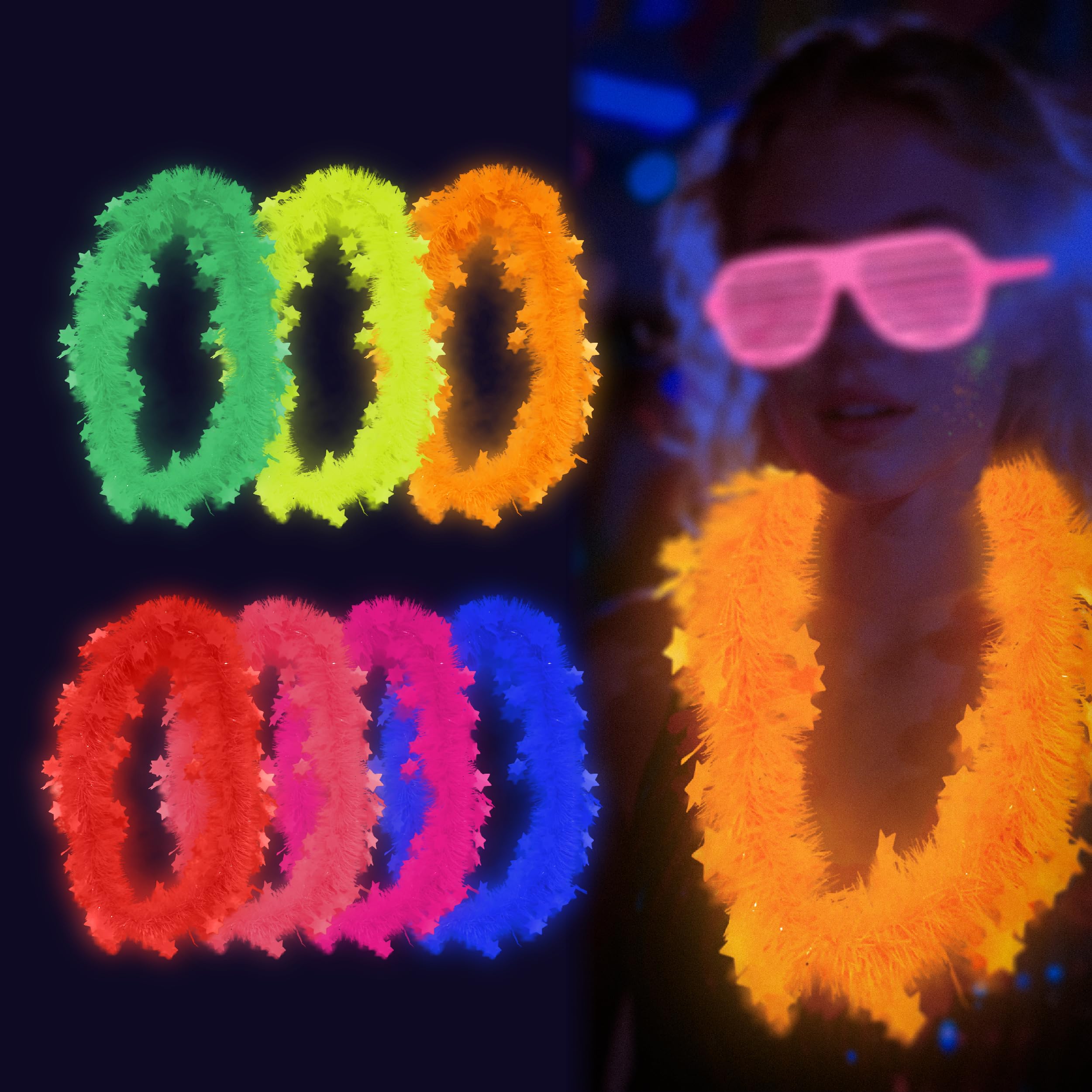 14Pcs Glow in The Dark Party Necklace, Neon Fluorescent - Product Imagery