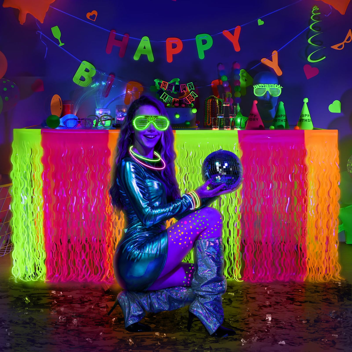 Mega L Glow in The Dark Party Supplies Neon Wavy Table - Mega-Loopolis Official Imagery - 5