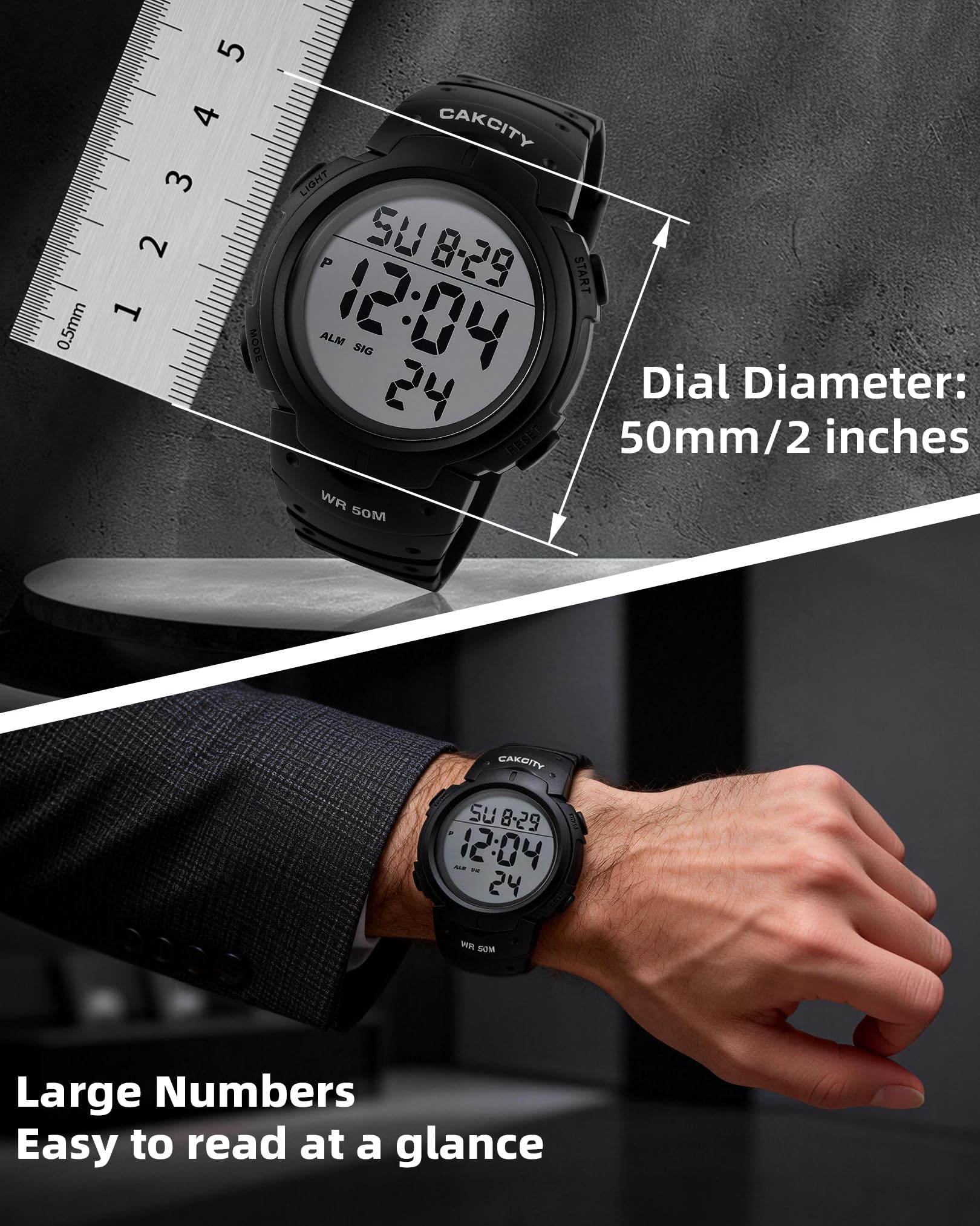 CakCity Digital Watch Mens, Waterproof Sport Wristwatch, Referee Stopw - View 2