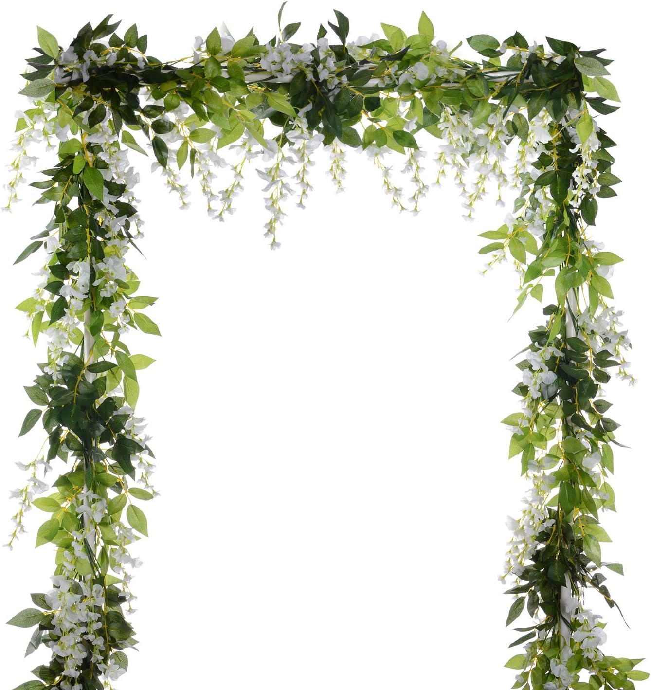 DearHouse 4-piece set of 6.6-foot white silk Wisteria artificial flowers arranged in a natural display