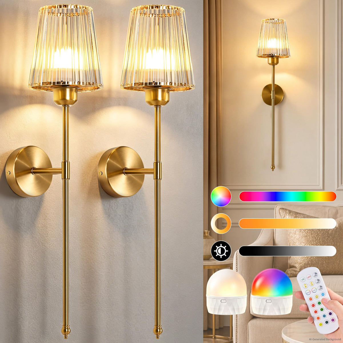 Crystal Wireless Battery Operated Wall Sconces Set of 2 5000 - Dolicer Official Imagery - 1