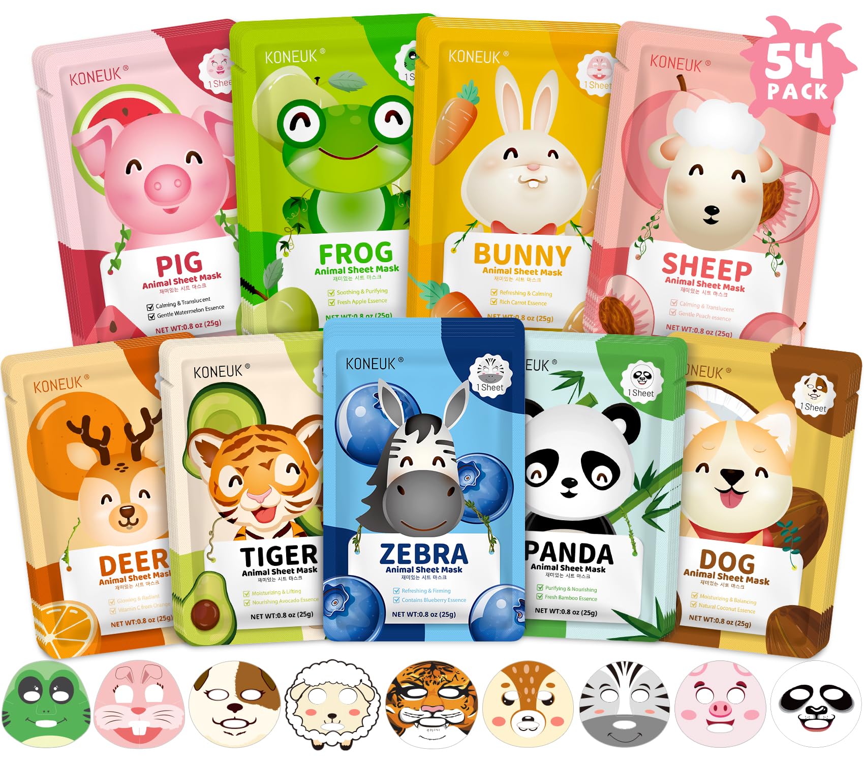 9 Pack Animal Face Masks Skincare for Kids, Spa Party Gifts for - KONEUK