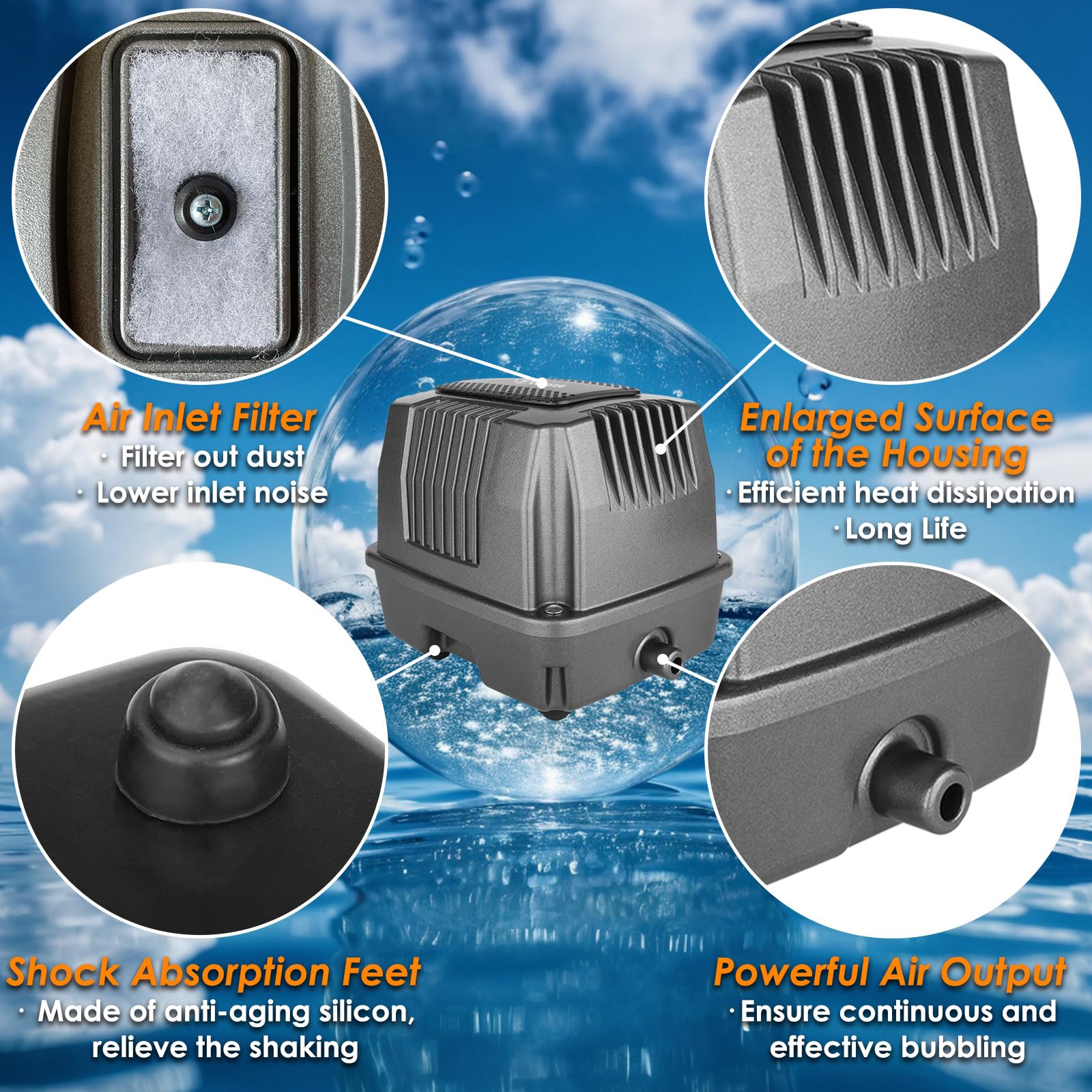 VCRAZE Powerful Linear Air Pump - KP-40/KP-60/KP-80 Pond Air Pump - VCRAZE Official Product View 4