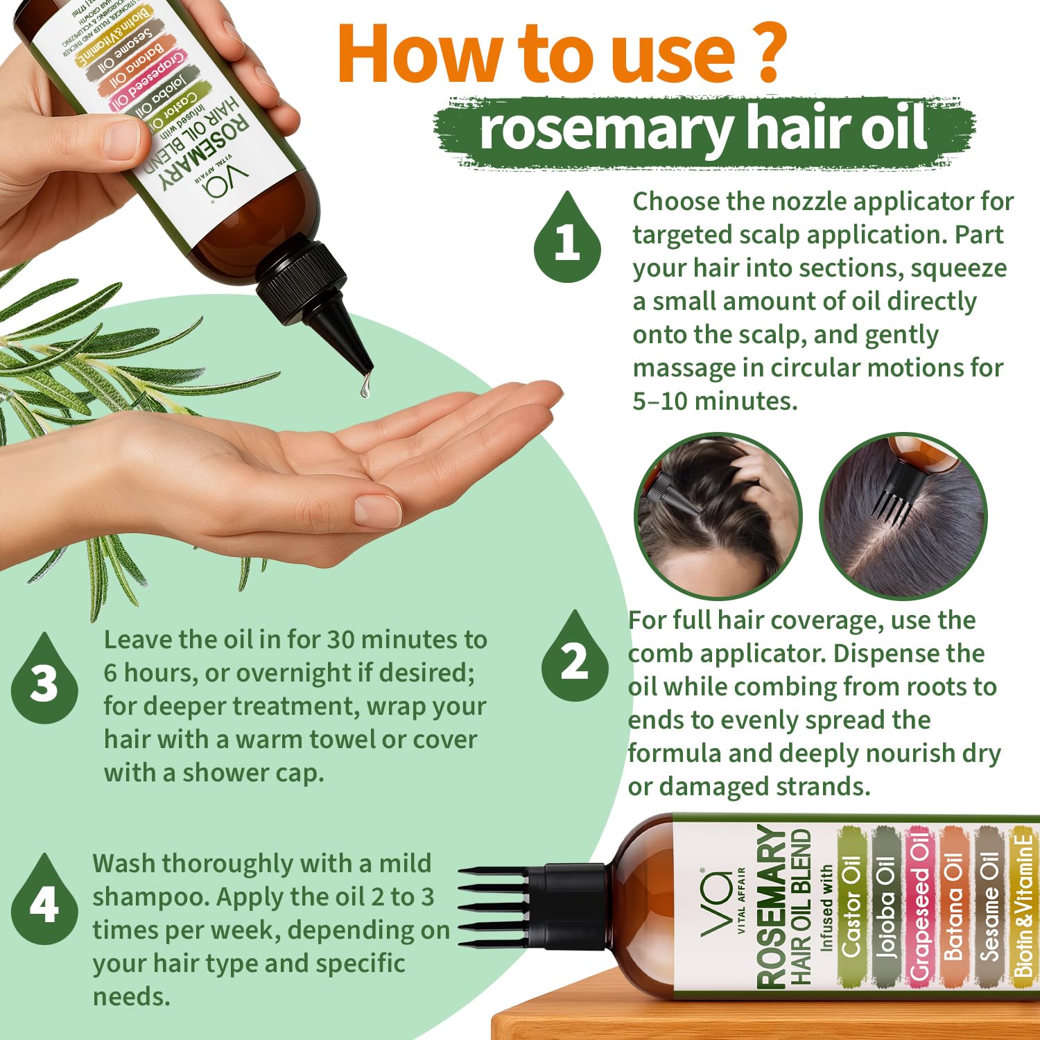VITAL AFFAIR Blend Of Pure Rosemary Oil For Hair Growth 6 Fl Oz With Castor, - VITAL AFFAIR Official Product View 5