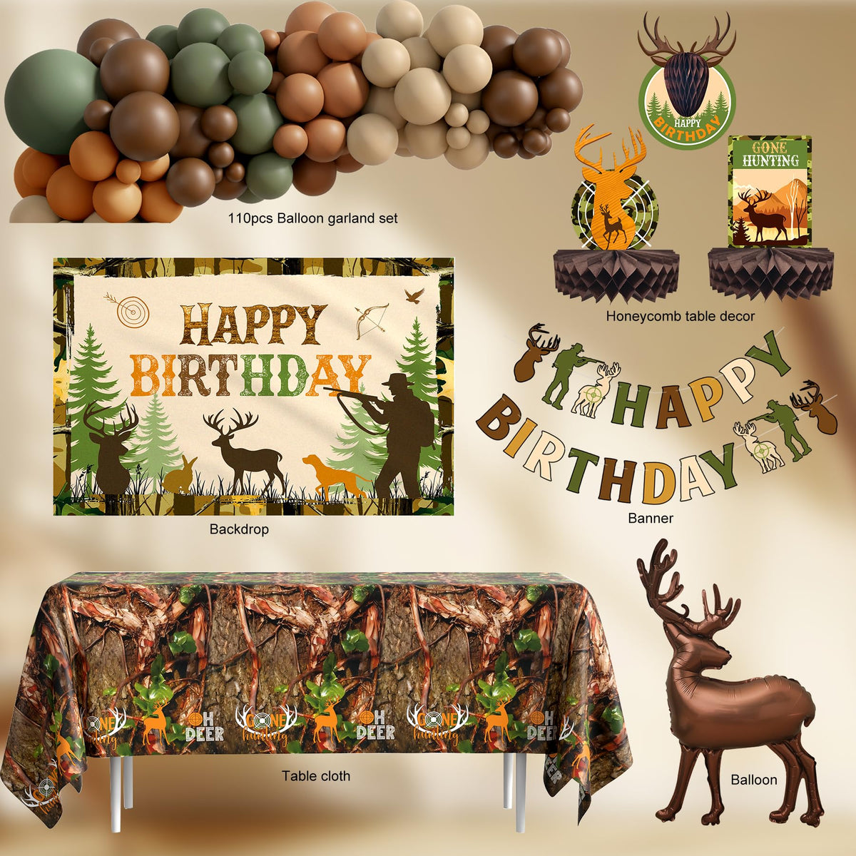 Hunting Birthday Party Decorations Supplies Camo Deer - Monnberry Official Imagery - 3