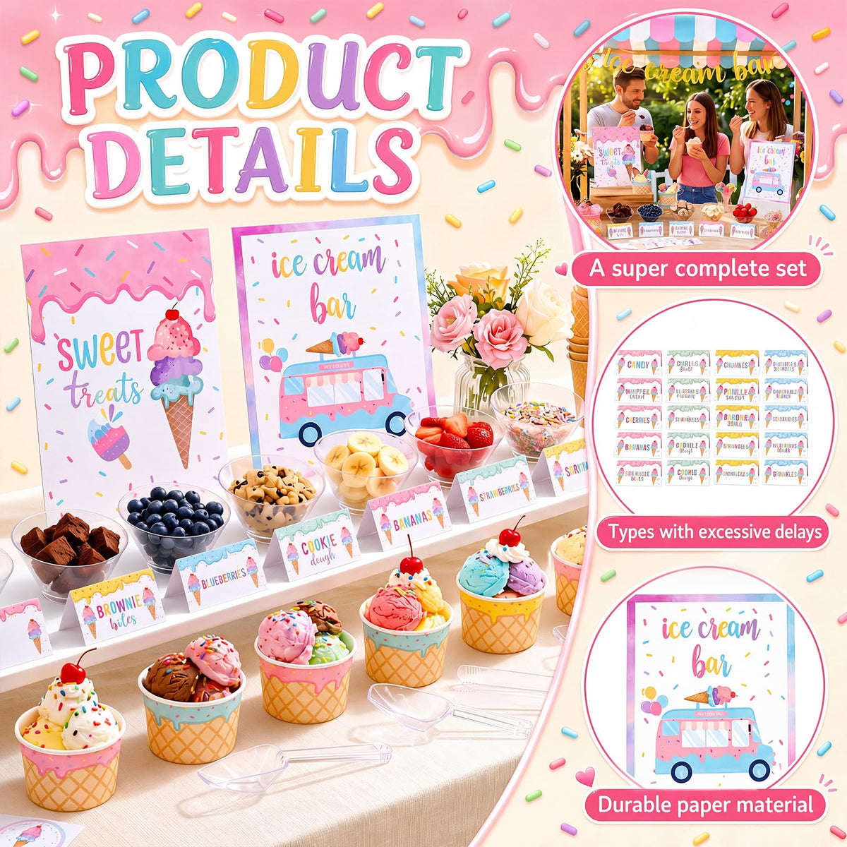 Hushee 115 Pcs Ice Cream Bar Supplies Kit Ice Cream Party - Hushee Official Imagery - 4